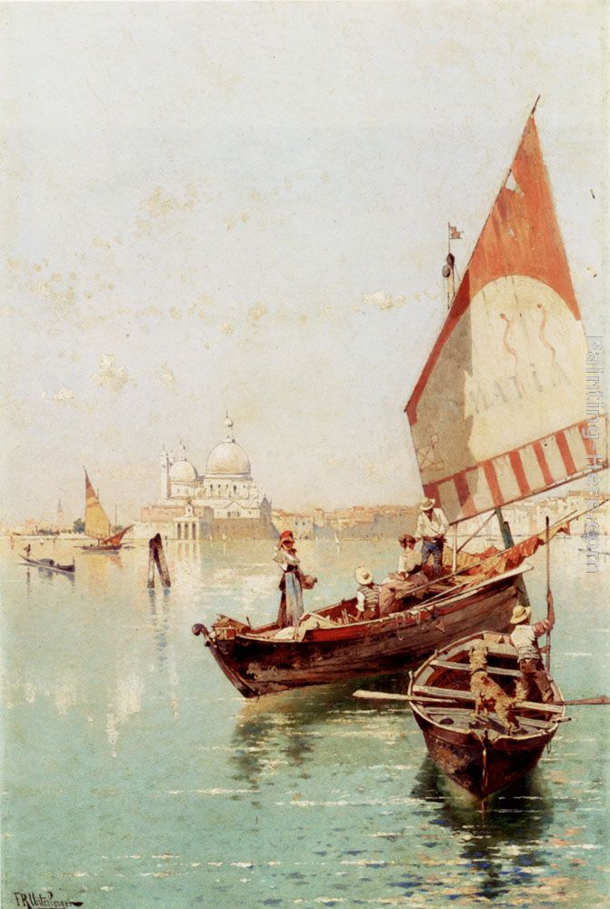 Sailboat In A Venetian Lagoon painting - Franz Richard Unterberger Sailboat In A Venetian Lagoon art painting